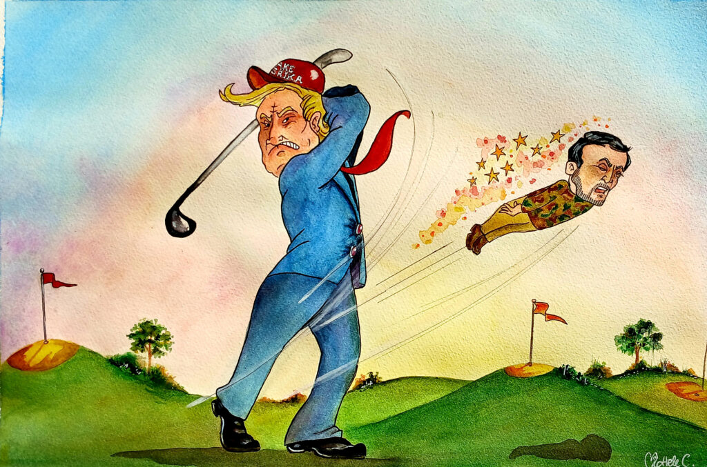 Trump strikes a diplomatic blow - Michele Carloni Art & Illustrations © 2025 michelecarloni-art.com